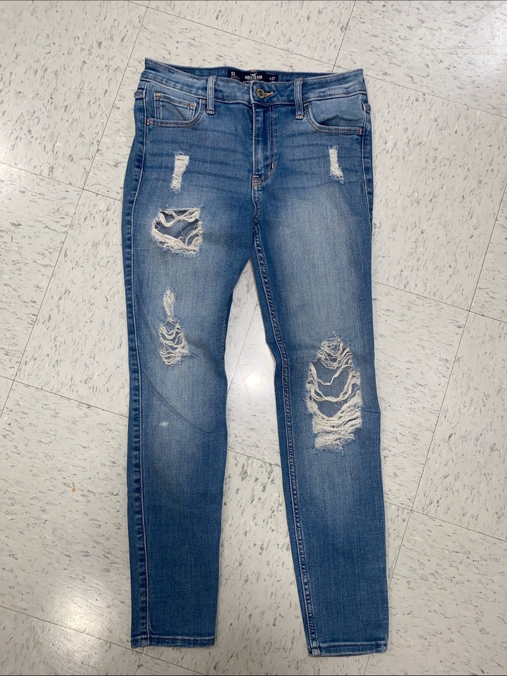 Hollister midrise super skinny Distressed Blue junior 5 s girl Skinny Jeans w27